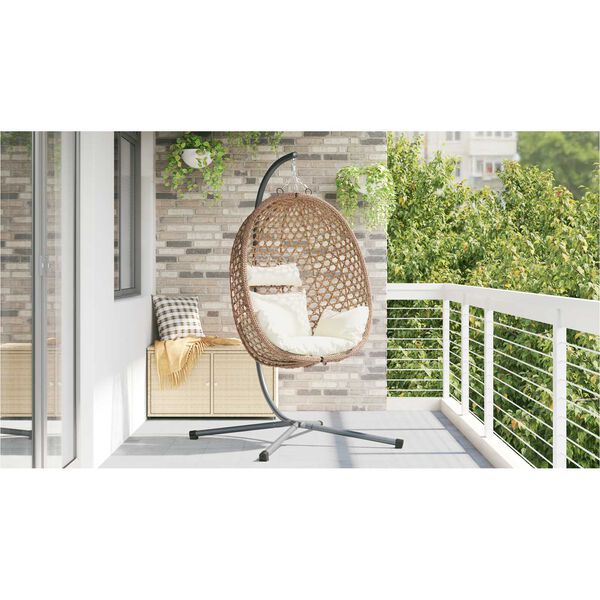 vidaXL Hanging Egg Chair Light cream 104 x 100 x 191 cm Poly Rattan