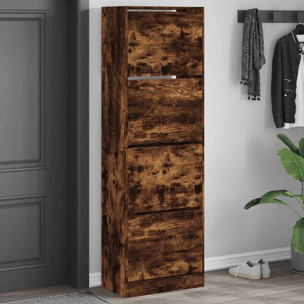 vidaXL Shoe Cabinet with 4 Flip-Drawers Smoked Oak 60x34x187.5 cm