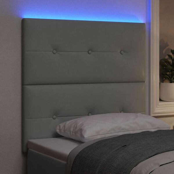 vidaXL LED Headboard with LED Strip Lights Light Grey 100 cm Polyester