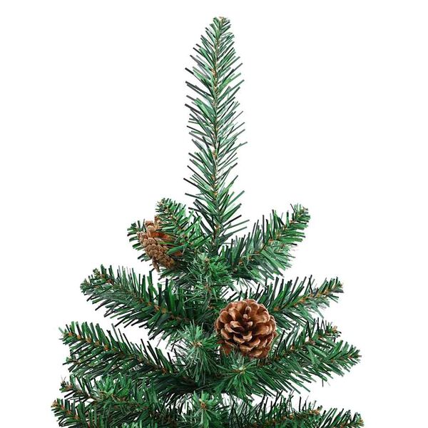 vidaXL Slim Christmas Tree with Real Wood and Cones Green 150 cm PVC
