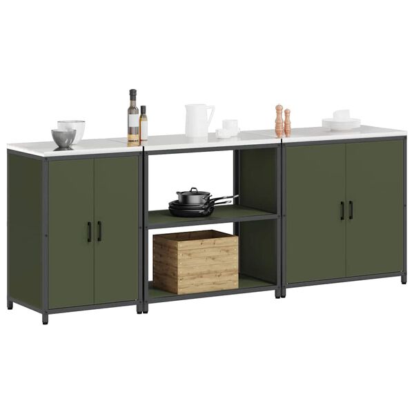 vidaXL Kitchen Storage Set with Shelf Other 3 pcs Olive Green Steel