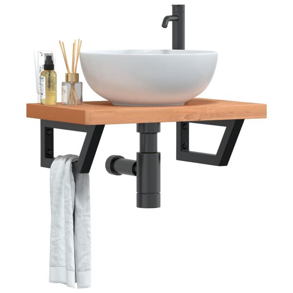 vidaXL Basin Shelf Wall Mounted Steel and Solid Wood Beech