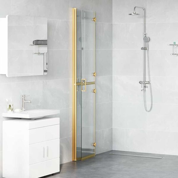 vidaXL Walk-In Shower Wall Folding Gold 90 x 6.5 x 190 cm