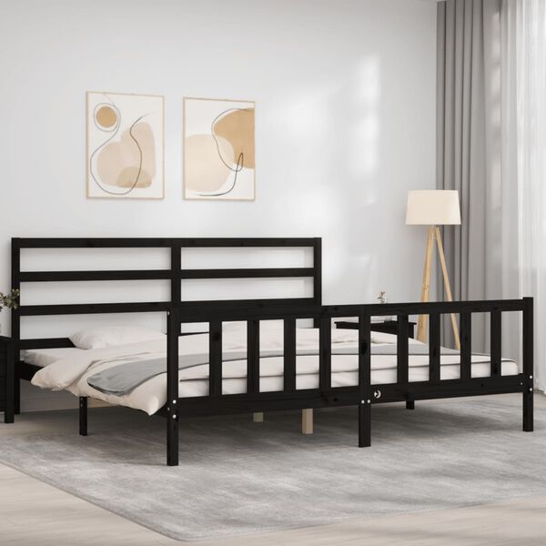 vidaXL Bed Frame without Mattress Black 200x200 cm Solid Wood Pine