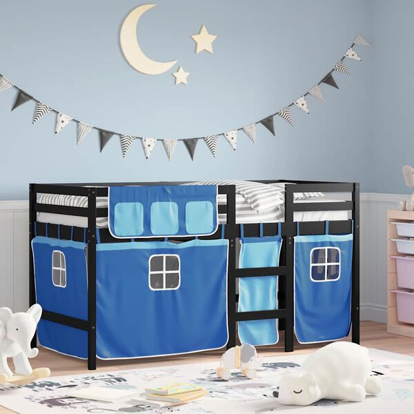 vidaXL Kids' Loft Bed with Curtains without Mattress Blue 90x190 cm Single