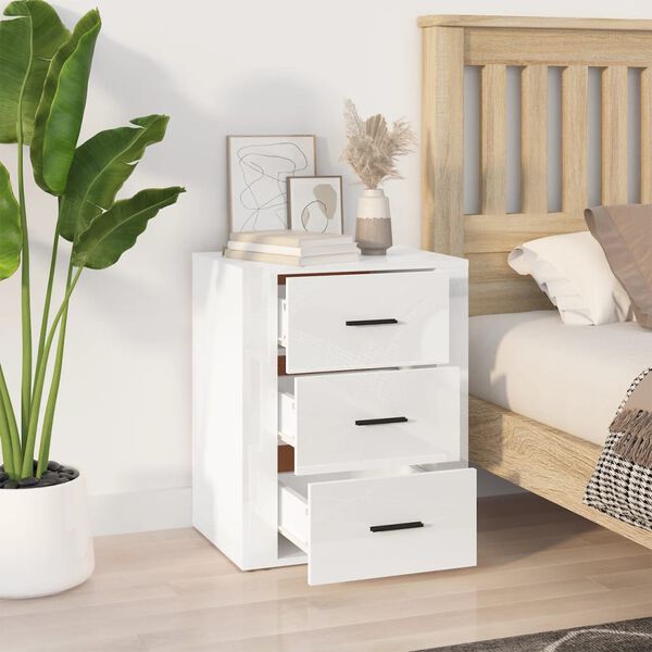 vidaXL Bedside Cabinet High Gloss White 50x36x60 cm Engineered Wood