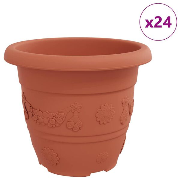 vidaXL Round Flower Pot 24 pcs Brick Red &Oslash; 30 x 25 cm Plastic