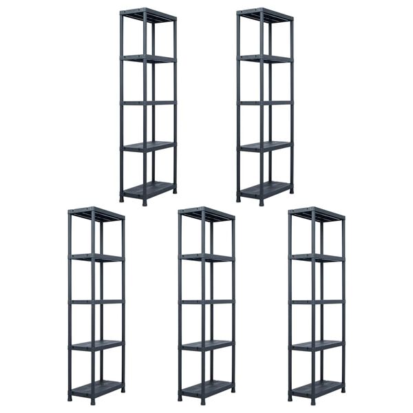 vidaXL Storage Shelf Racks 5 pcs Black 125 kg 60x30x180 cm Plastic