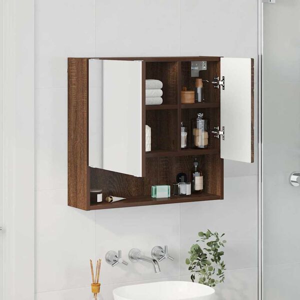 vidaXL Mirror Cabinet Brown Oak 59 x 17 x 55 cm Engineered Wood