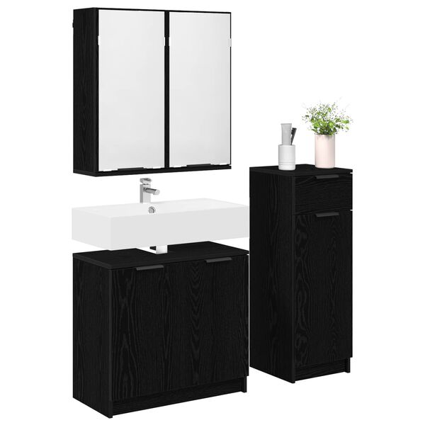 vidaXL Bathroom Furniture Set 3 pcs Black Oak Engineered Wood