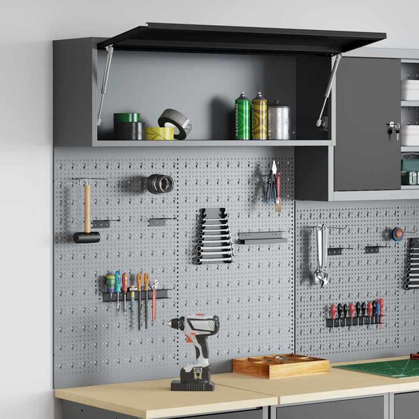 vidaXL Tool Cabinet and Pegboard Set 3 pcs Black 100 x 25 x 115 cm