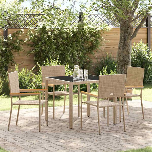 vidaXL Garden Dining Set 5 pcs Beige Poly Rattan
