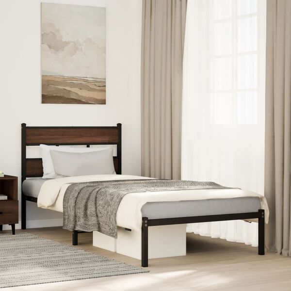 vidaXL Bed Frame without Mattress with Headboard Brown Oak 80x200 cm
