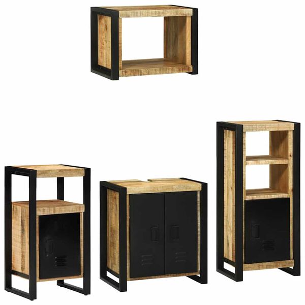 vidaXL Bathroom Furniture Set 4 pcs Brown and Black Solid Mango Wood