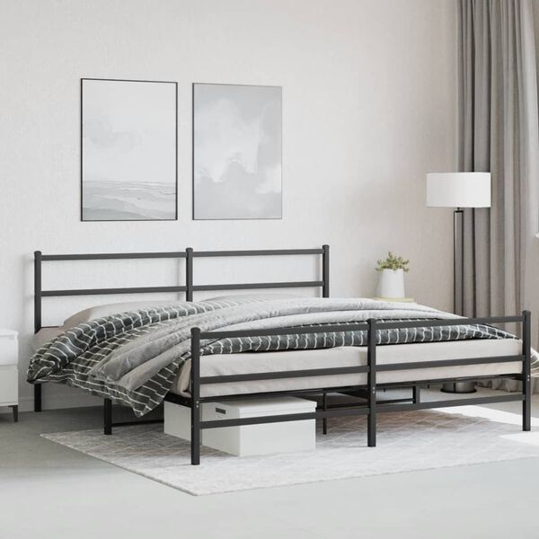 vidaXL Metal Bed Frame without Mattress with Footboard Black 193x203cm