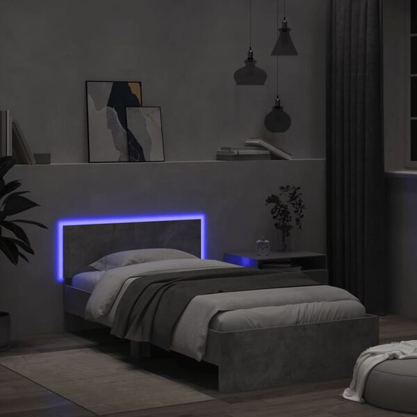 vidaXL Bed Frame without Mattress with LED Lights Concrete Grey 100x200 cm