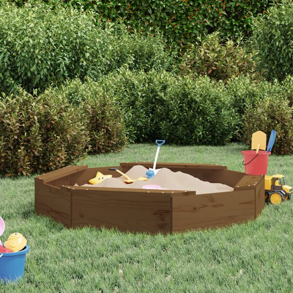 vidaXL Sandbox with Seats Honey Brown Octagon Solid Wood Pine