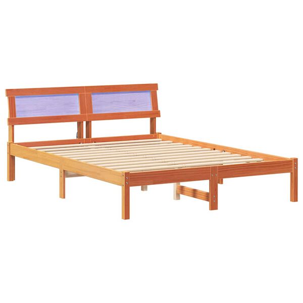 vidaXL Bed Frame with Headboard Wax Brown 120 x 200 cm Solid Pine Wood