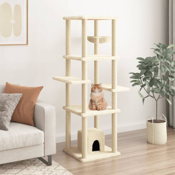 vidaXL Cat Tree with Sisal Scratching Posts Cream 154 cm