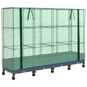 vidaXL Garden Planter with Greenhouse Cover&Wheels 4 pcs Blue Grey PP