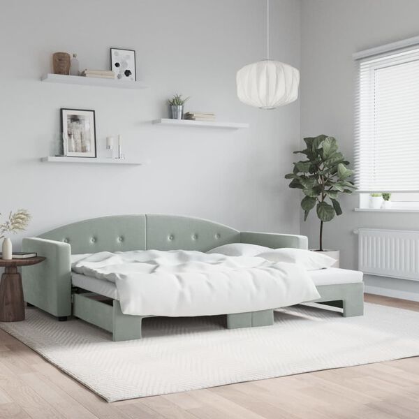 vidaXL Daybed with Trundle without Mattress Light Grey 90x190 cm Single
