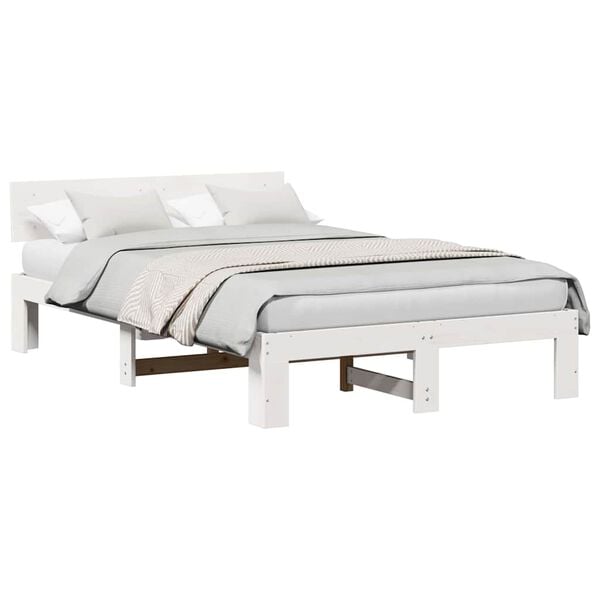 vidaXL Bed Frame with Headboard White 135 x 190 cm Solid Pine Wood