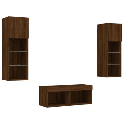 vidaXL 4 Piece TV Wall Cabinets with LED Lights Brown Oak