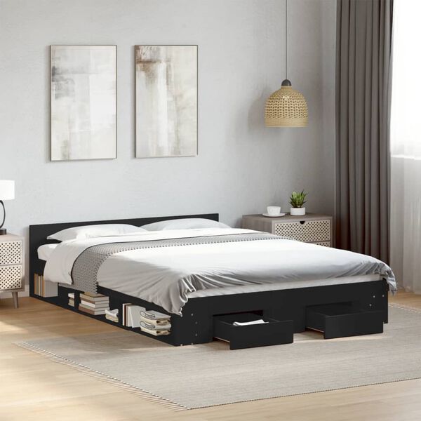 vidaXL Bed Frame with Drawers without Mattress Black 150x200 cm King Size