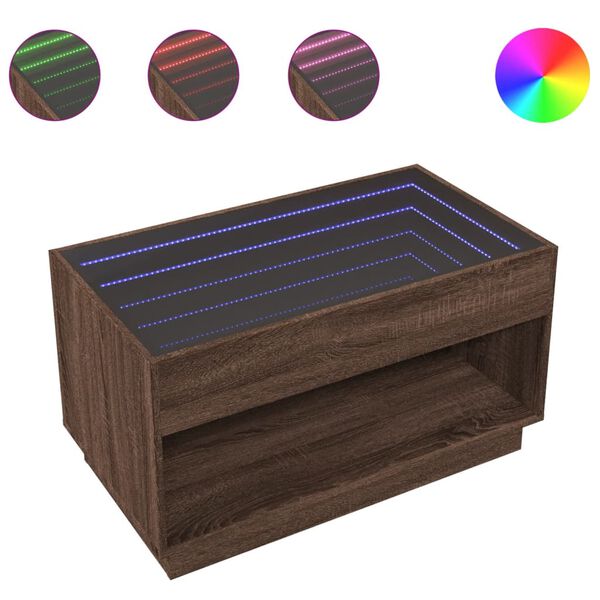 vidaXL Coffee Table with Infinity LED Brown Oak 90x50x50 cm