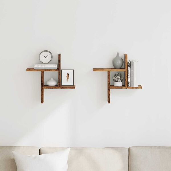 vidaXL Wall Shelves 2 pcs Old Wood 38x12x38 cm Engineered Wood