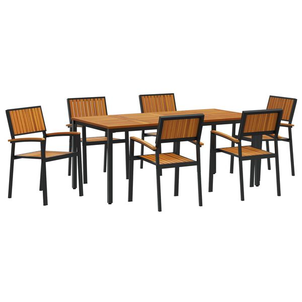 vidaXL Garden Dining Set 7 pcs Black Solid Acacia Wood