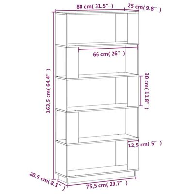 vidaXL Book Cabinet/Room Divider Honey Brown 80x25x163.5 cm Solid Wood