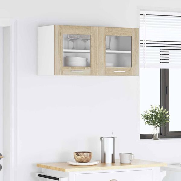 vidaXL Hanging Cabinet with Door Sonoma Oak and White 80 x 31 x 40 cm