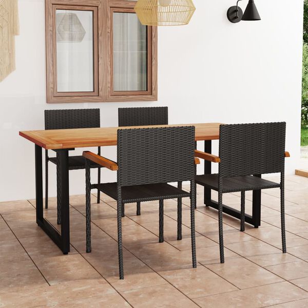vidaXL 5 Piece Garden Dining Set Poly Rattan Black