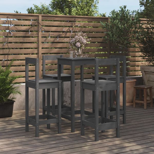 vidaXL 5 Piece Bar Set Grey Solid Wood Pine