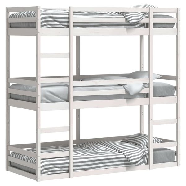 vidaXL Triple Bunk Bed without Mattress White 75x190 cm Small Single Solid Wood Pine