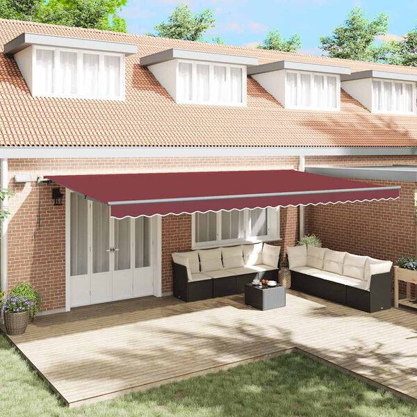 vidaXL Manual Retractable Awning with LEDs Burgundy 600x300 cm