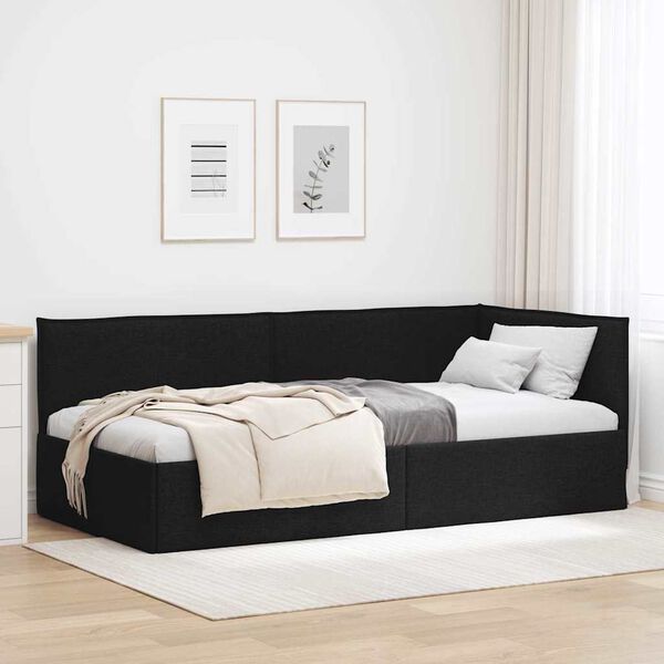 vidaXL Corner Bed Frame with Headboard Black 90 x 190 cm Fabric