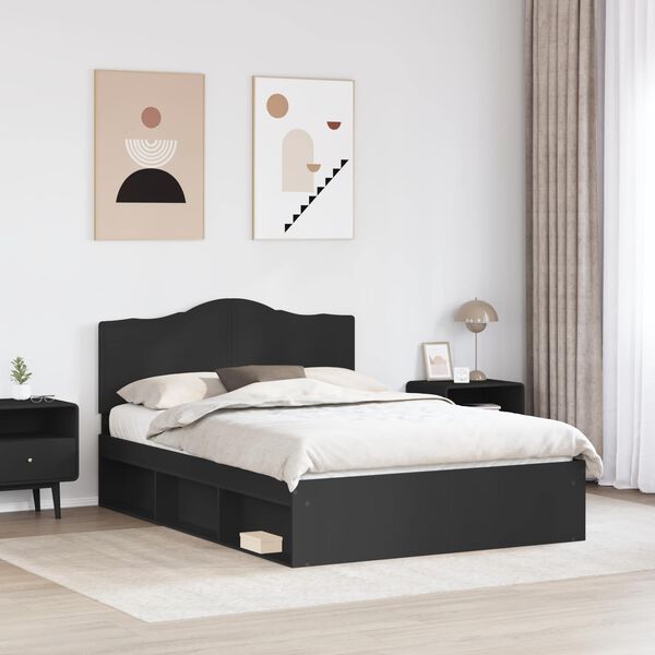 vidaXL Bed Frame with Headboard Black 160 x 200 cm Solid Pine Wood