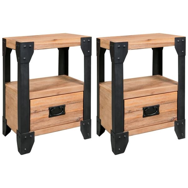 vidaXL Nightstands 2 pcs Solid Acacia Wood Steel 40x30x54 cm