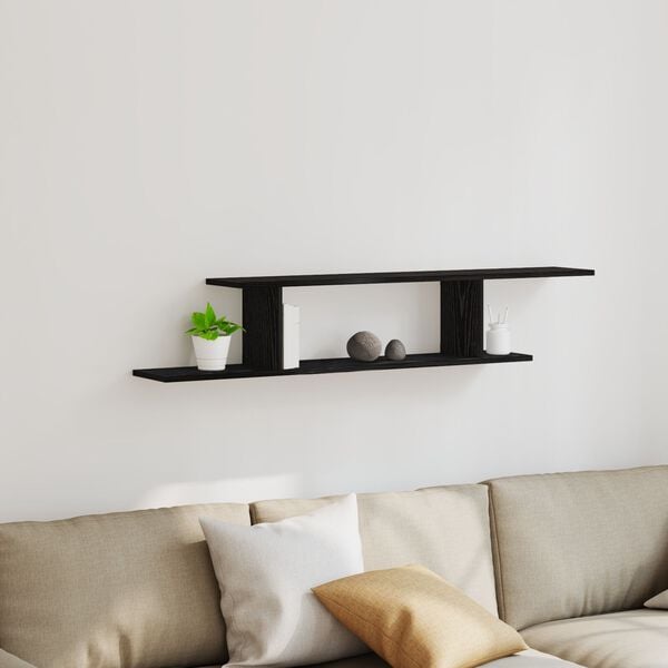 vidaXL Wall-mounted TV Shelf with Shelf Black oak 125 x 18 x 23 cm