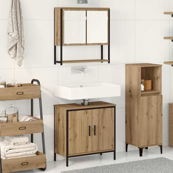 vidaXL Bathroom Furniture Set with Shelf 2 pcs Brown Engineered wood