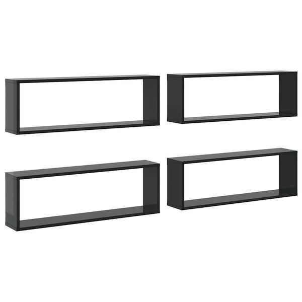 vidaXL Wall Cube Shelf 4 pcs High Gloss Grey 80x15x26.5 cm Engineered Wood
