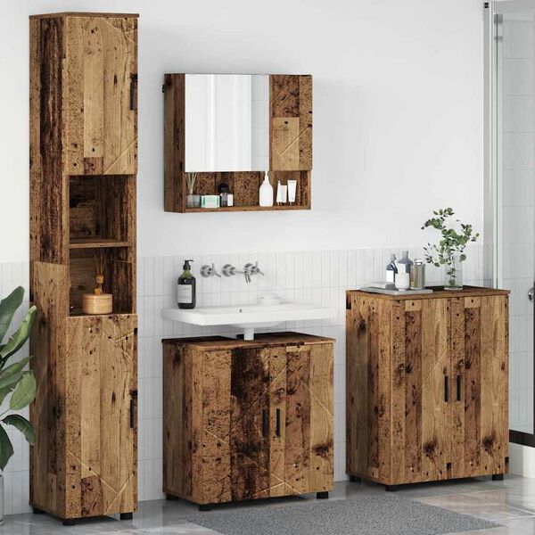 vidaXL Bathroom Furniture Set 4 pcs Old Wood Engineered wood & Metal