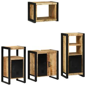 vidaXL Bathroom Furniture Set 4 pcs Brown and Black Solid Mango Wood