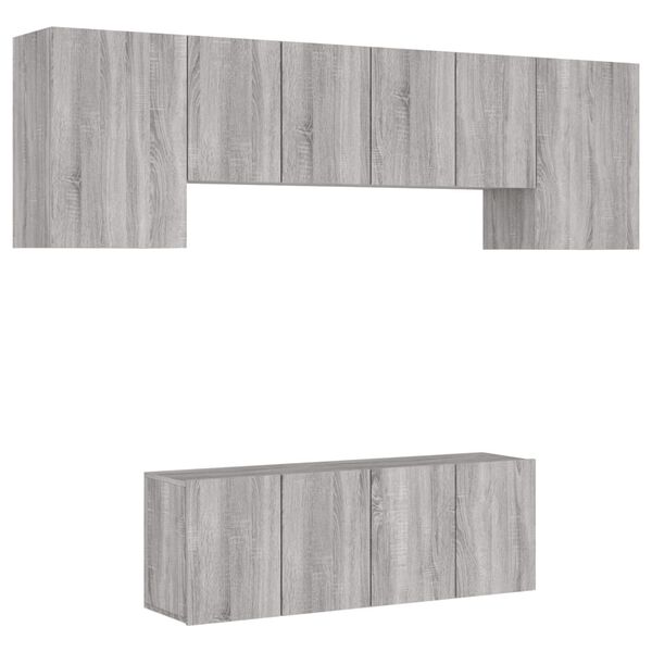 vidaXL 6 Piece TV Wall Units Grey Sonoma Engineered Wood