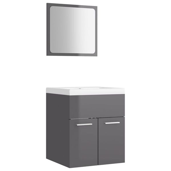 vidaXL Bathroom Furniture Set High Gloss Grey Engineered Wood