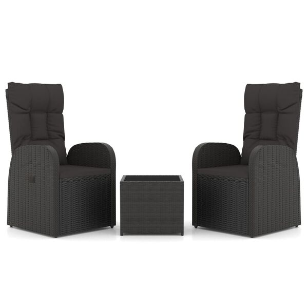 vidaXL 3 Piece Garden Lounge Set Black Poly Rattan&Steel
