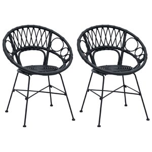 vidaXL Dining Chair 2 pcs Rattan and Iron Black 54 x 65 x 82 cm