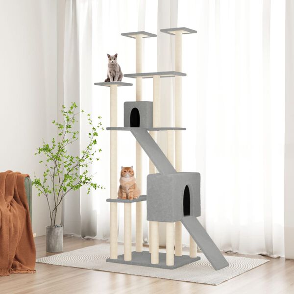 vidaXL Cat Tree with Sisal Scratching Posts Light Grey 190 cm